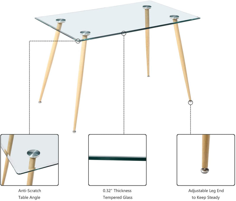 Sheepping Modern Rectangular Top-Glass Dining Table 47.2 x 27.5 x 29.5‘’