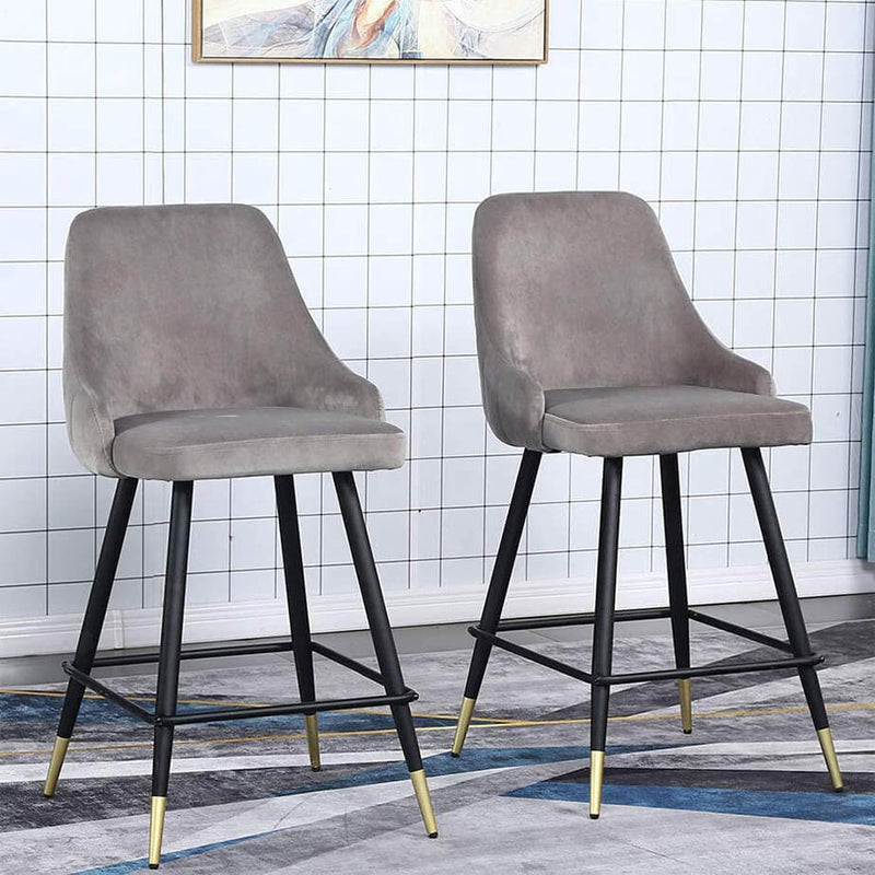 Sheepping  H:26‘’ 2PCS Modern Velvet Upholstery Barstools Grey Chairs