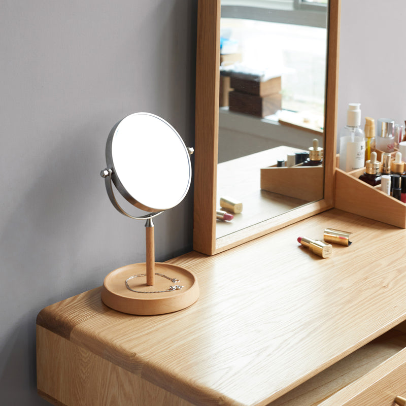 5.7‘’ beech wood 1X and 3X Magnification, 360 Swivel Round Makeup Mirror