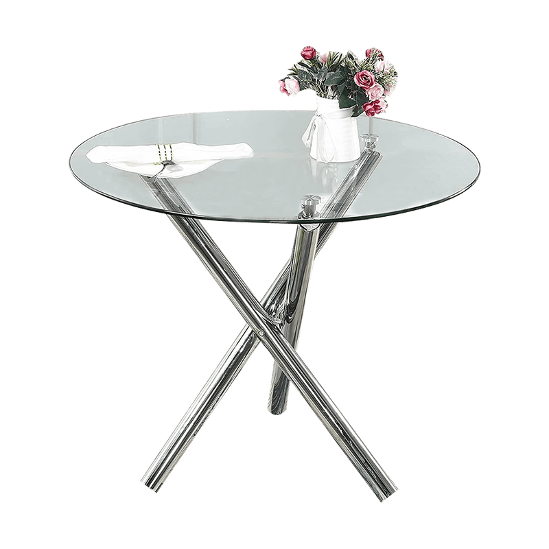 Sheepping 35.4 x 29.5‘’ 3 Chrome Legs Top Round Glass Dining Table