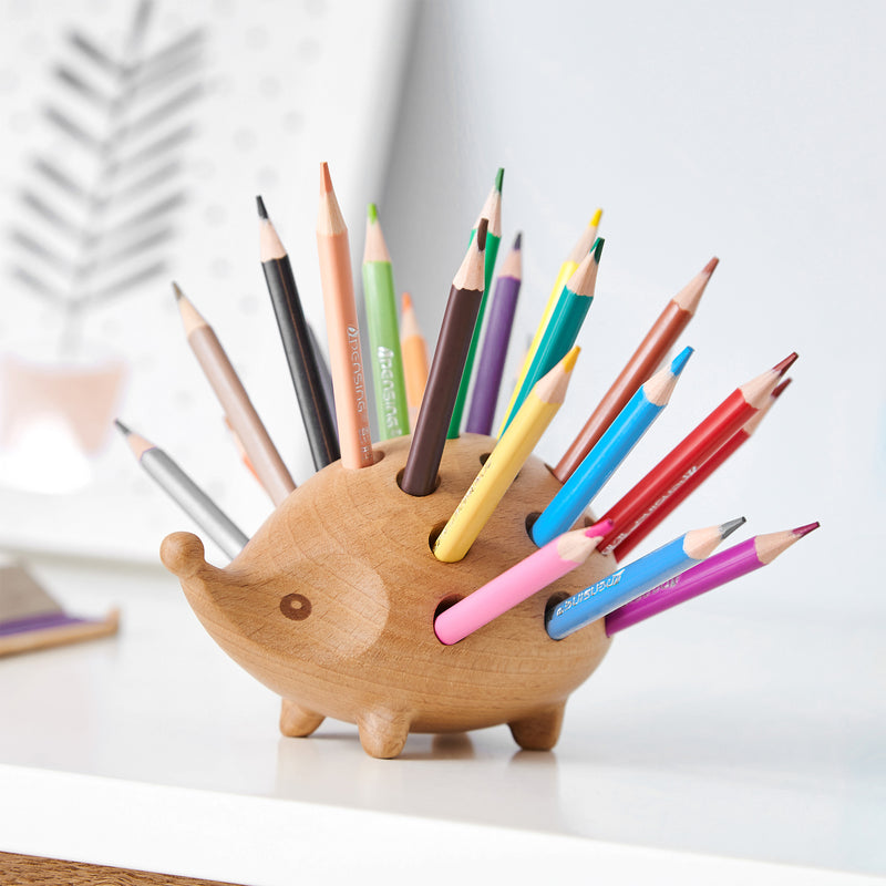 100% Beech wood hedgehog shape no formaldehyde 24pcs-pen holder