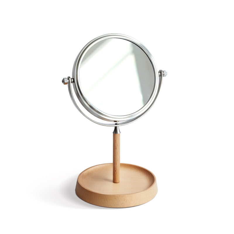 5.7‘’ beech wood 1X and 3X Magnification, 360 Swivel Round Makeup Mirror