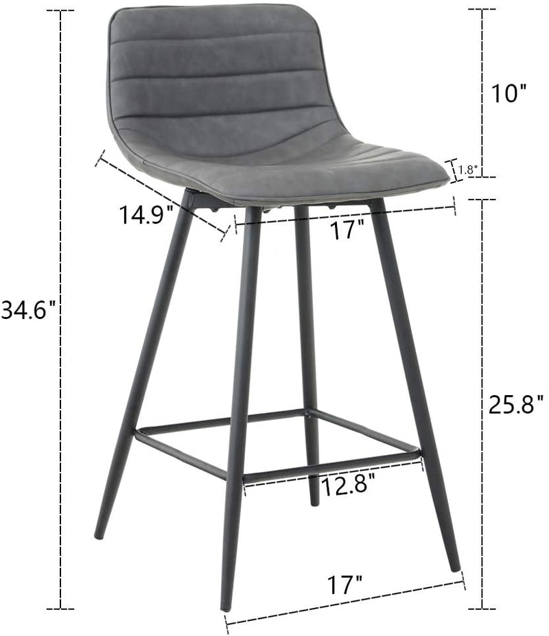 Sheepping 2 Pieces Modern Leather Kitchen Barstools Grey Chairs