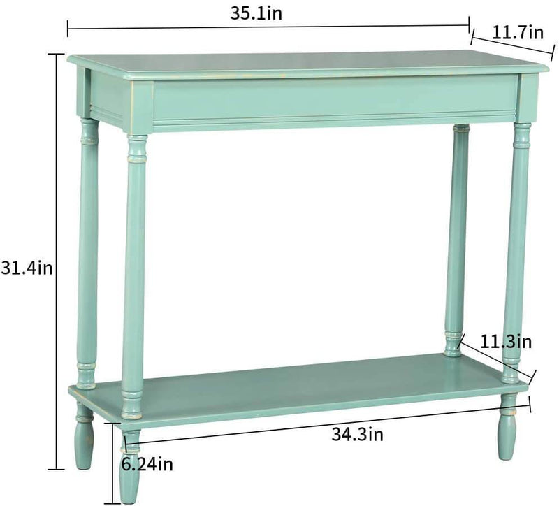 Sheepping console Wood, Narrow Rectangle Sofa Table,  Retro Green（31.4"）