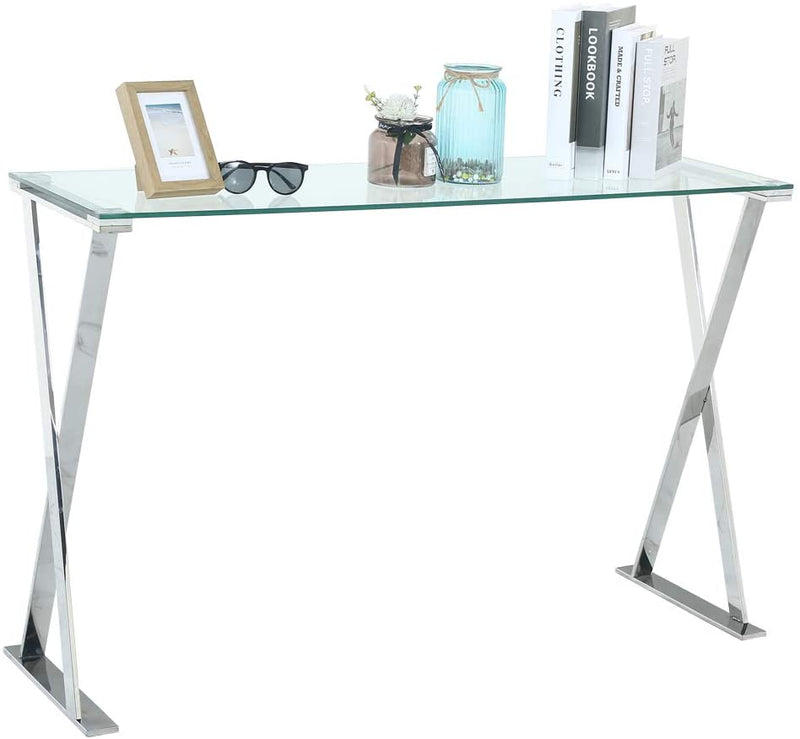 Sheepping  Glass-Metal Modern Rectangle Narrow Console Entryway Table