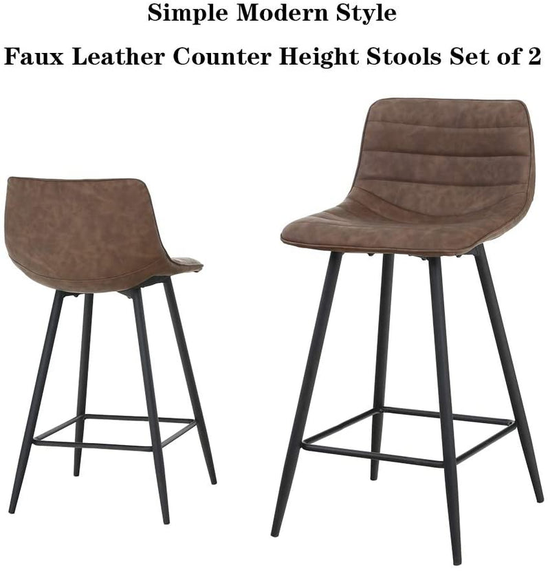 Sheepping 2 Pieces Modern Kitchen Leather Barstools brown Chairs