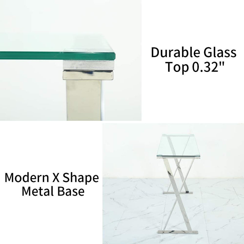 Sheepping  Glass-Metal Modern Rectangle Narrow Console Entryway Table