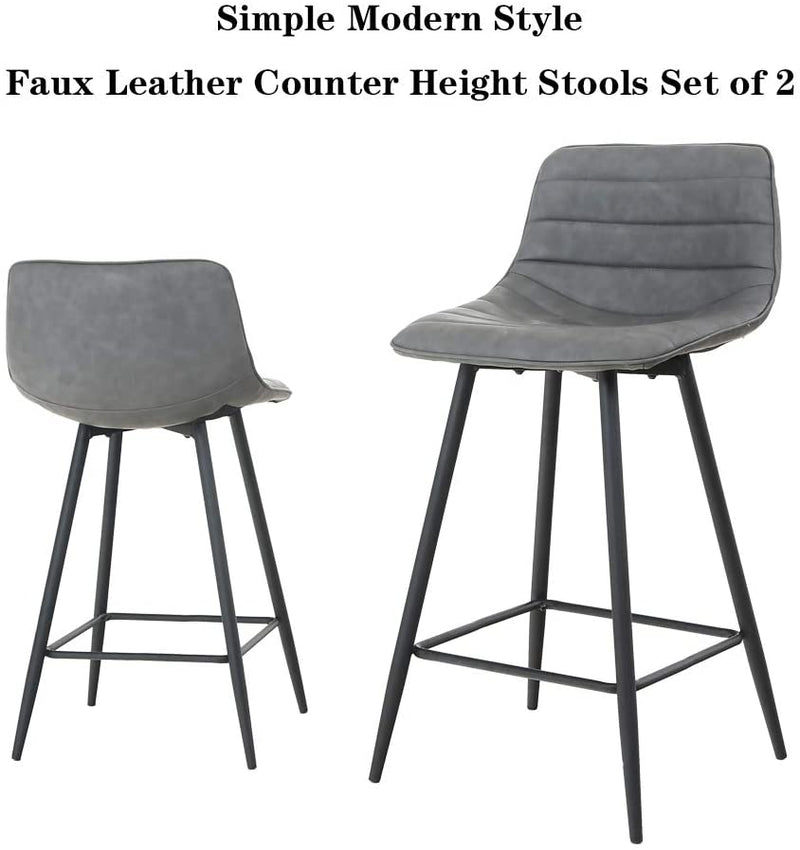 Sheepping 2 Pieces Modern Leather Kitchen Barstools Grey Chairs