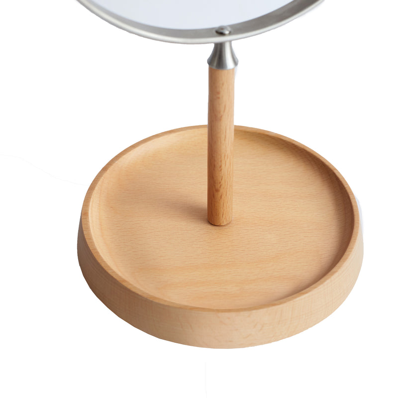 5.7‘’ beech wood 1X and 3X Magnification, 360 Swivel Round Makeup Mirror