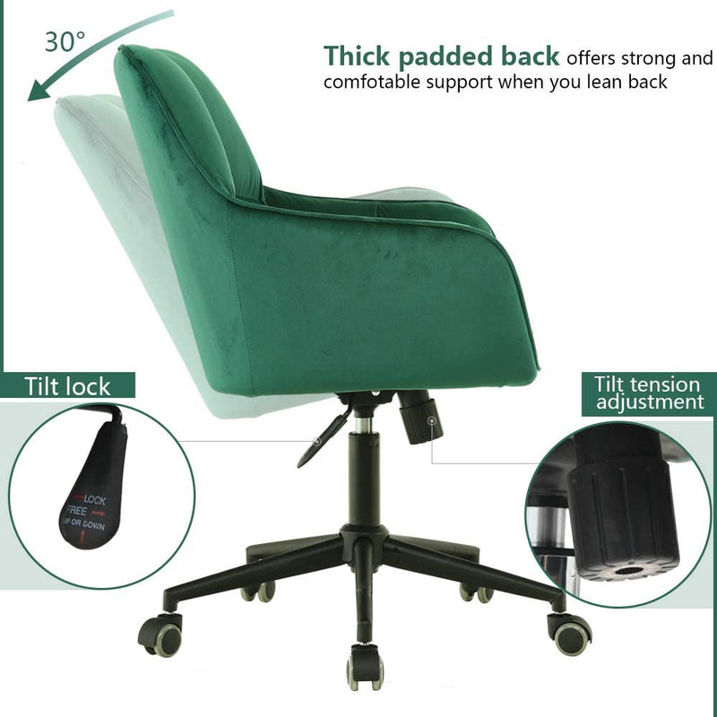 Sheepping Velvet Home Office Living Room Bedroom Green Task Chair