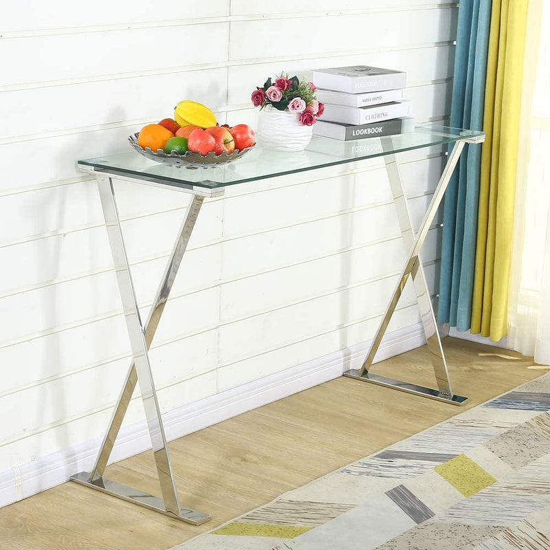 Sheepping  Glass-Metal Modern Rectangle Narrow Console Entryway Table