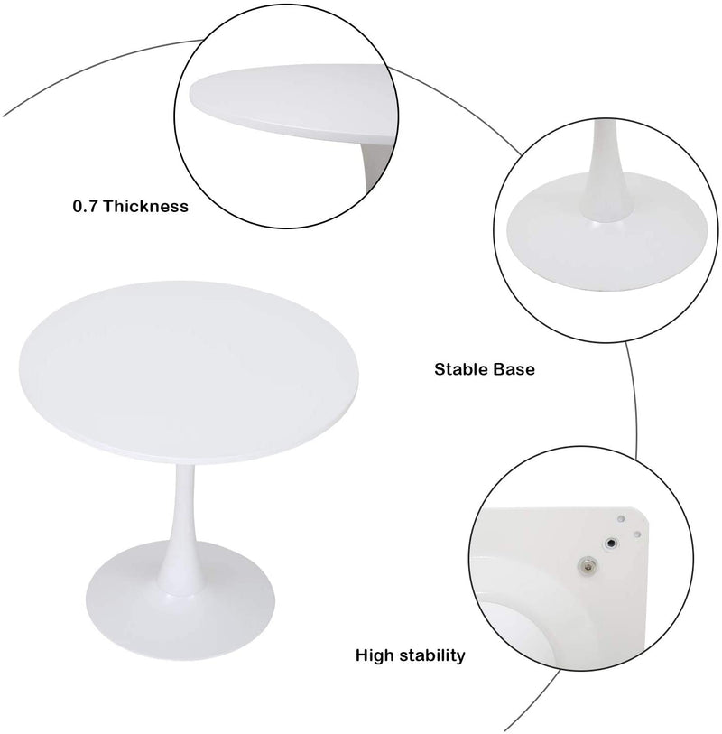 Sheepping MDF-Top Metal-Pedestal-Base White Round Dining Kitchen Table(31.5”)