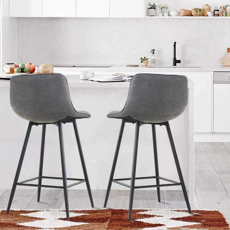 Sheepping 2 Pieces Modern Leather Kitchen Barstools Grey Chairs