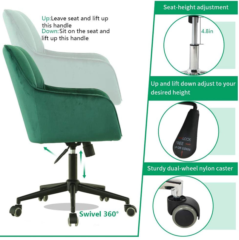 Sheepping Velvet Home Office Living Room Bedroom Green Task Chair