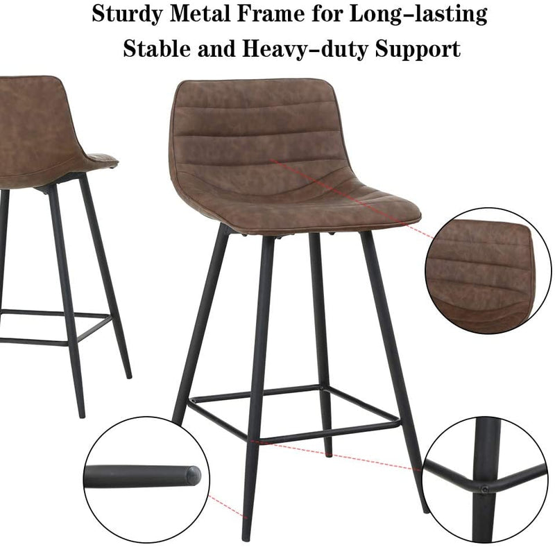 Sheepping 2 Pieces Modern Kitchen Leather Barstools brown Chairs