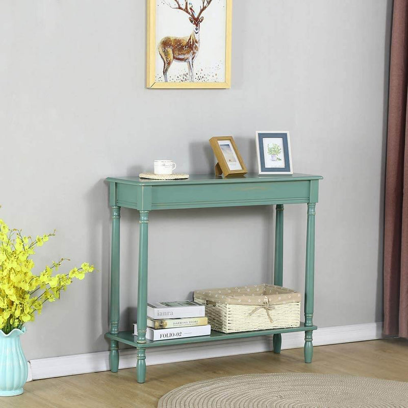 Sheepping console Wood, Narrow Rectangle Sofa Table,  Retro Green（31.4"）