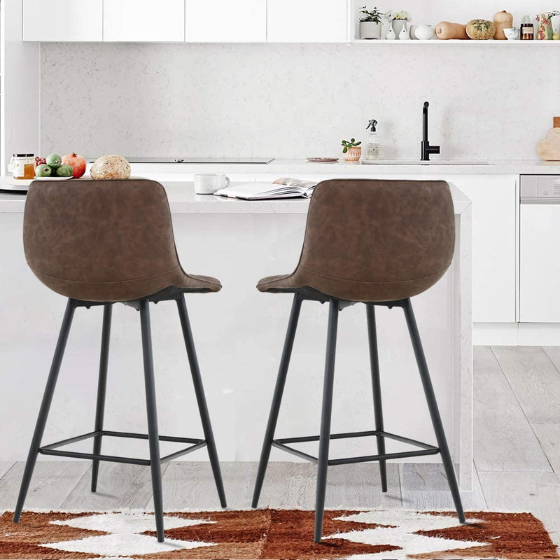 Sheepping 2 Pieces Modern Kitchen Leather Barstools brown Chairs