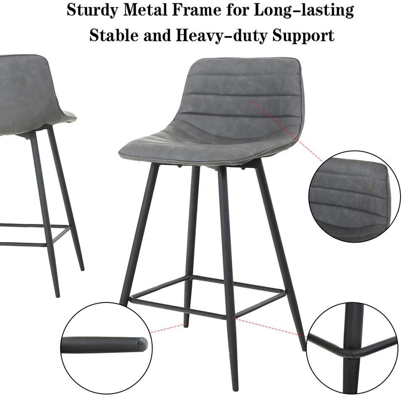 Sheepping 2 Pieces Modern Leather Kitchen Barstools Grey Chairs