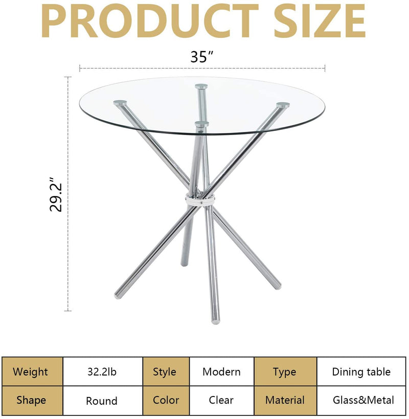 Sheepping Top-Clear-Tempered Glass Dinner Coffee 4 Chrome Legs table