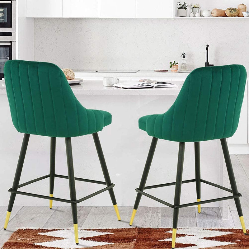 Sheepping  26‘’  2 Pieces Velvet Soft Back Accent Barstools Chairs