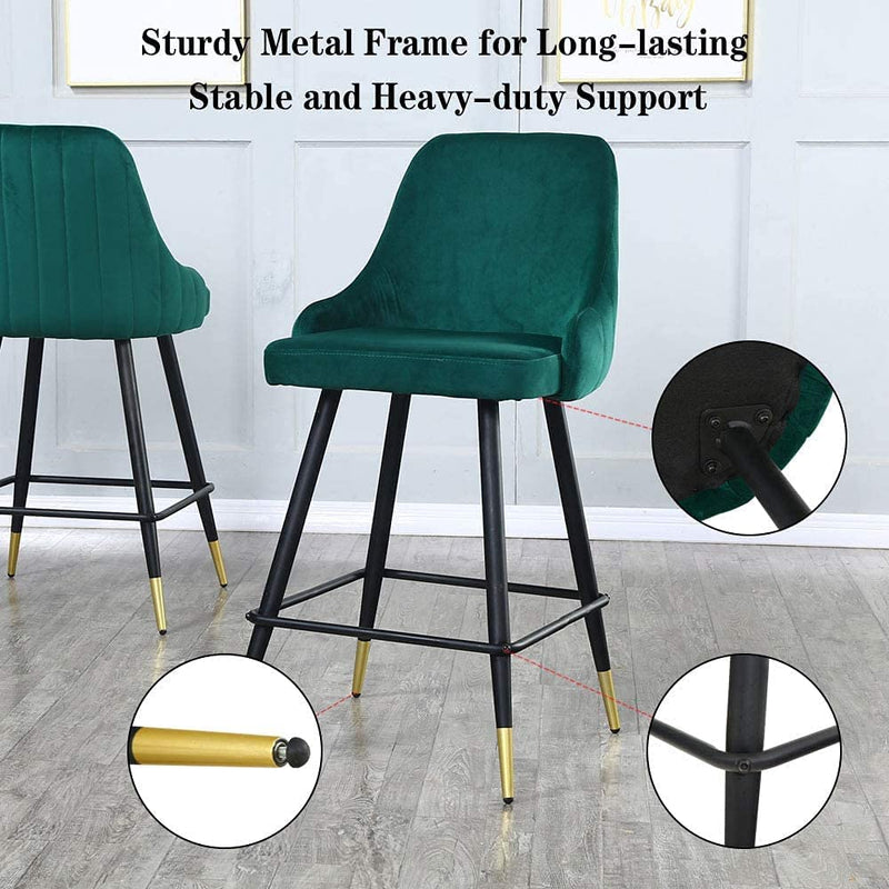 Sheepping  26‘’  2 Pieces Velvet Soft Back Accent Barstools Chairs