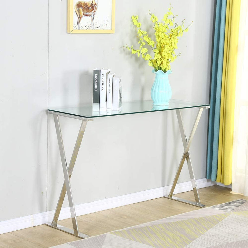 Sheepping  Glass-Metal Modern Rectangle Narrow Console Entryway Table