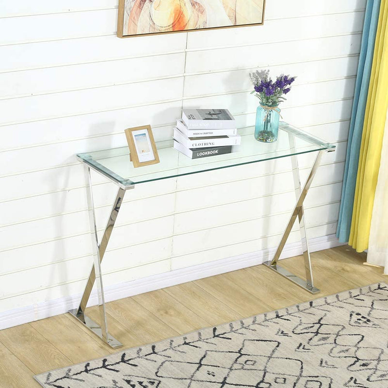 Sheepping  Glass-Metal Modern Rectangle Narrow Console Entryway Table