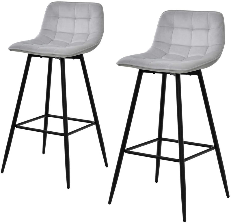 Sheepping 2Pieces Velvet Dining Kitchen Bar Stools Light Grey Chairs