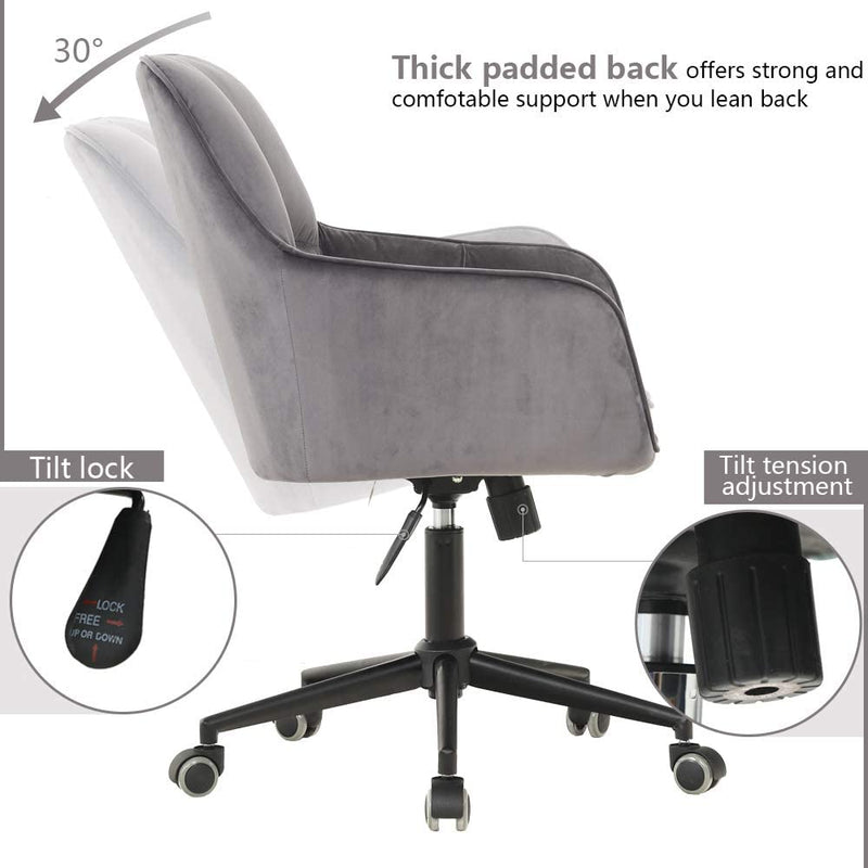 Sheepping Home Office Desk Chairs Swivel Comfort Velvet Grey Task Chair