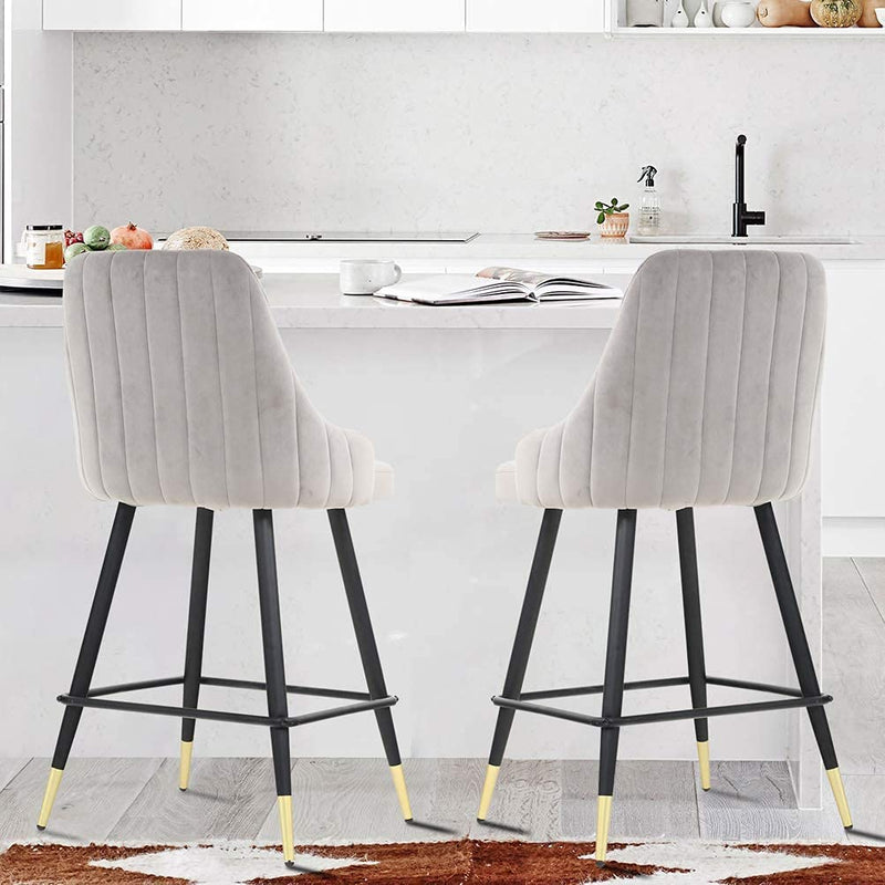 Sheepping  H:26‘’ 2PCS Modern Velvet Upholstery Barstools Grey Chairs