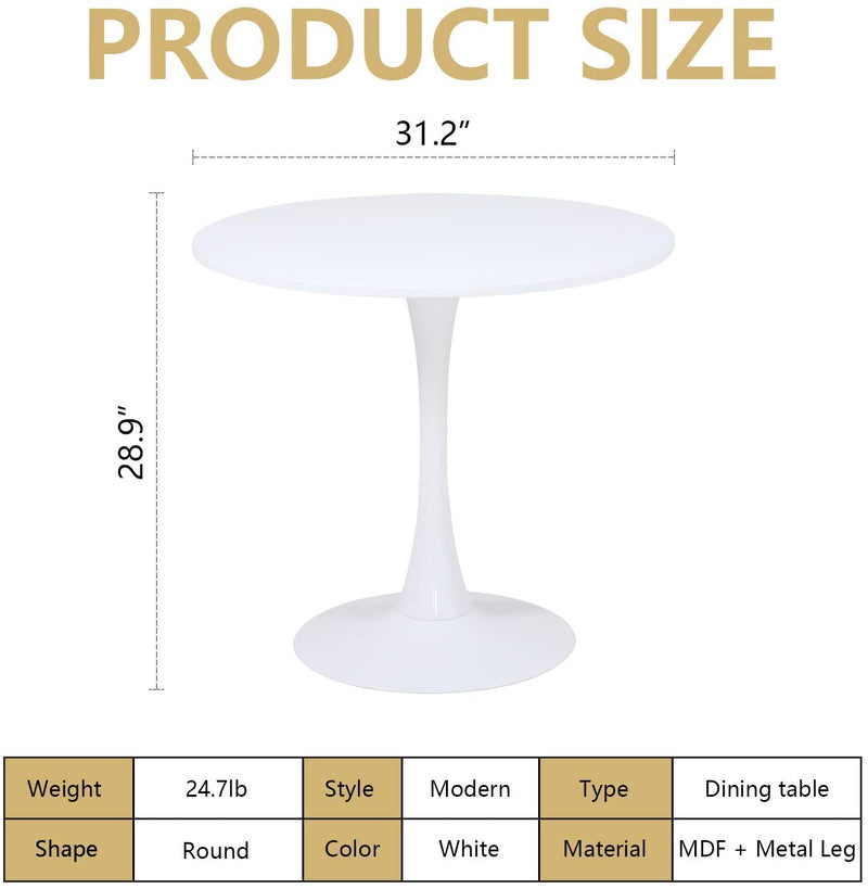 Sheepping MDF-Top Metal-Pedestal-Base White Round Dining Kitchen Table(31.5”)