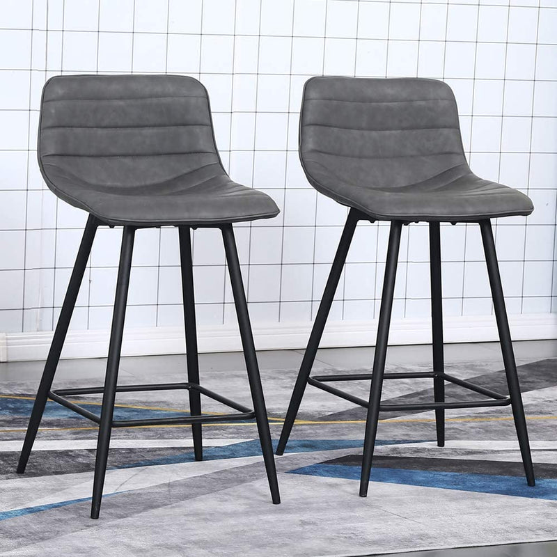 Sheepping 2 Pieces Modern Leather Kitchen Barstools Grey Chairs