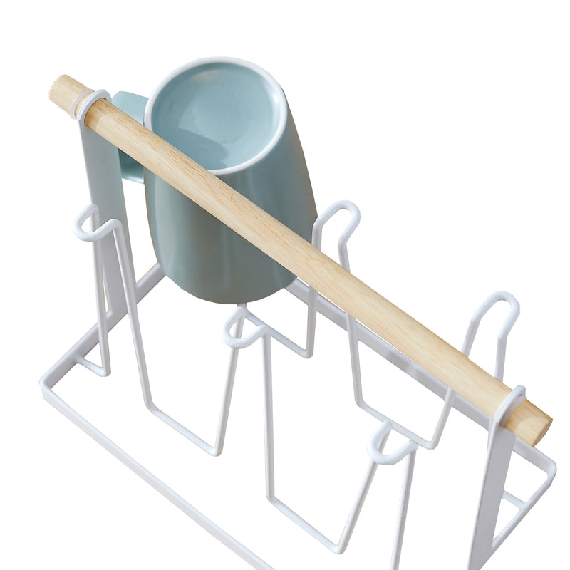 Drain Tray, Metal Organizer  Wood Handle Cup Drying Rack Stand