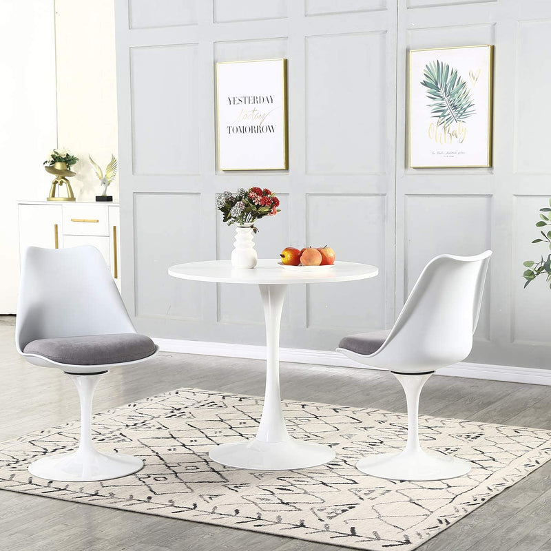 Sheepping MDF-Top Metal-Pedestal-Base White Round Dining Kitchen Table(31.5”)