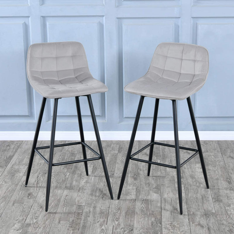 Sheepping 2Pieces Velvet Dining Kitchen Bar Stools Light Grey Chairs