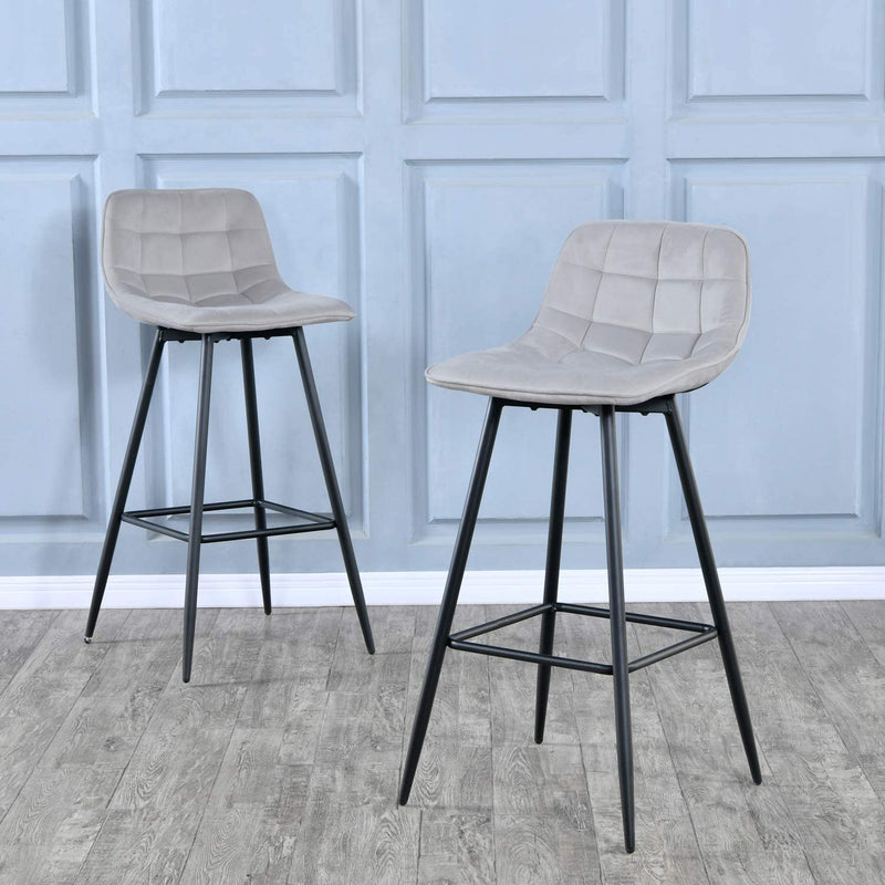 Sheepping 2Pieces Velvet Dining Kitchen Bar Stools Light Grey Chairs