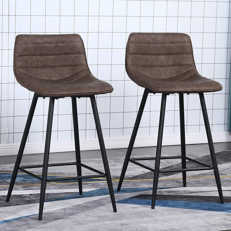 Sheepping 2 Pieces Modern Kitchen Leather Barstools brown Chairs