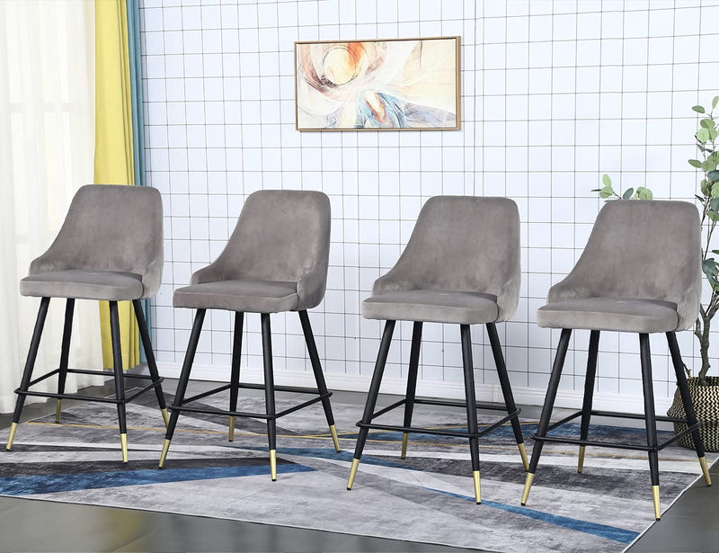 Sheepping  H:26‘’ 2PCS Modern Velvet Upholstery Barstools Grey Chairs