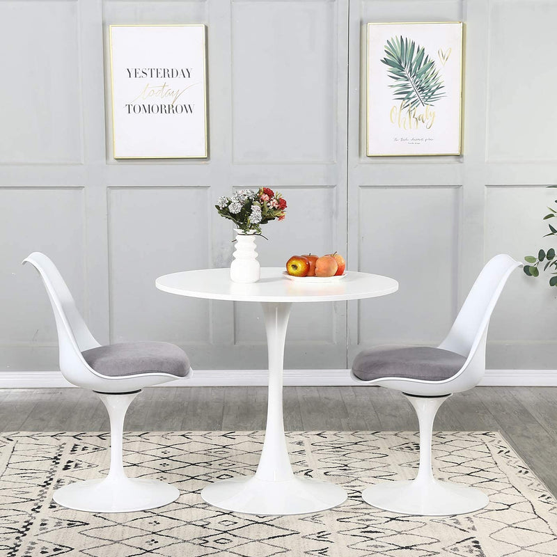 Sheepping MDF-Top Metal-Pedestal-Base White Round Dining Kitchen Table(31.5”)