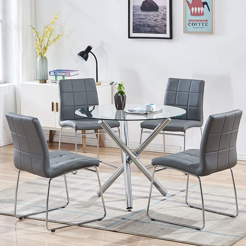 Sheepping 2Pieces Faux Leather Padded Kitchen Dinning Living Room Grey Chairs