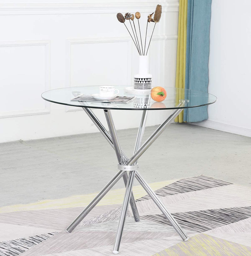 Sheepping Top-Clear-Tempered Glass Dinner Coffee 4 Chrome Legs table