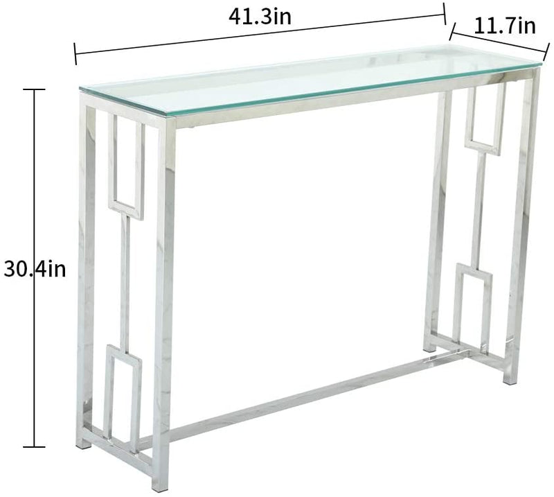 Sheepping Modern Metal-Glass Rectangle Entryway Sofa Side Table (30.4”)