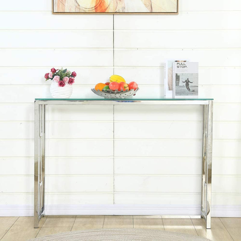 Sheepping Modern Metal-Glass Rectangle Entryway Sofa Side Table (30.4”)