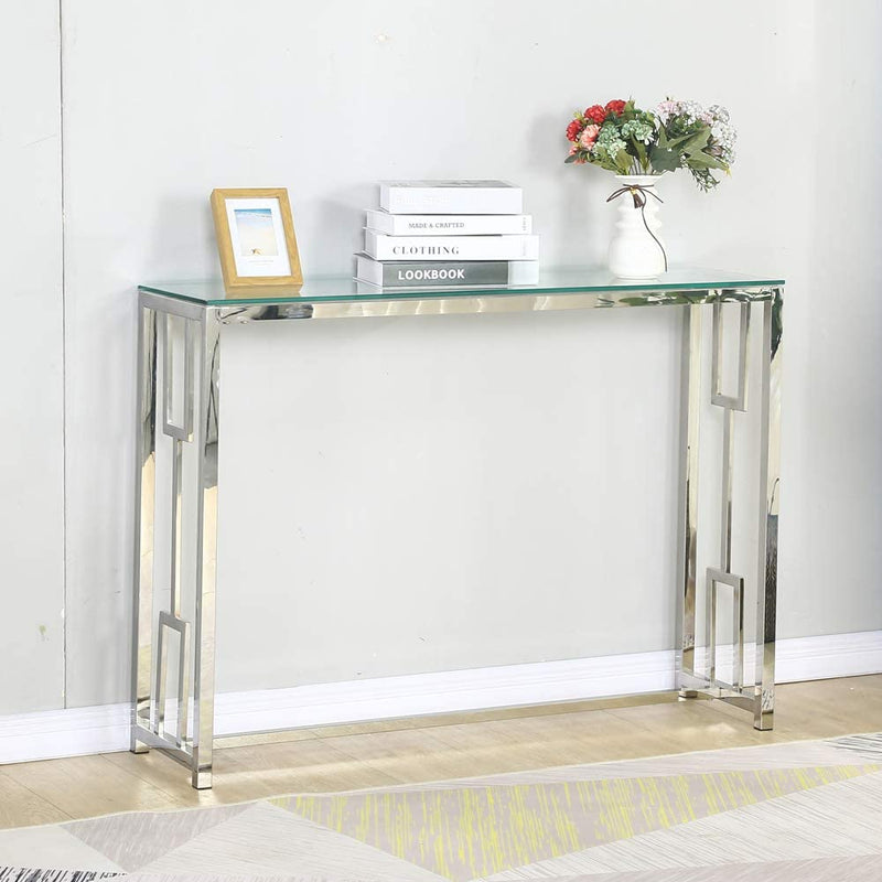 Sheepping Modern Metal-Glass Rectangle Entryway Sofa Side Table (30.4”)