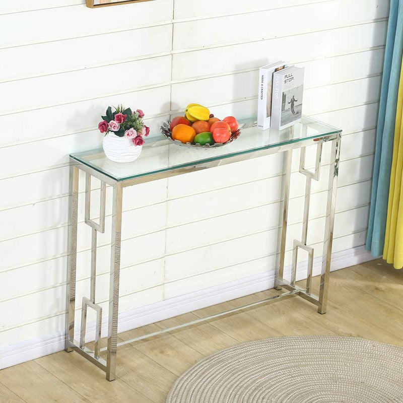 Sheepping Modern Metal-Glass Rectangle Entryway Sofa Side Table (30.4”)