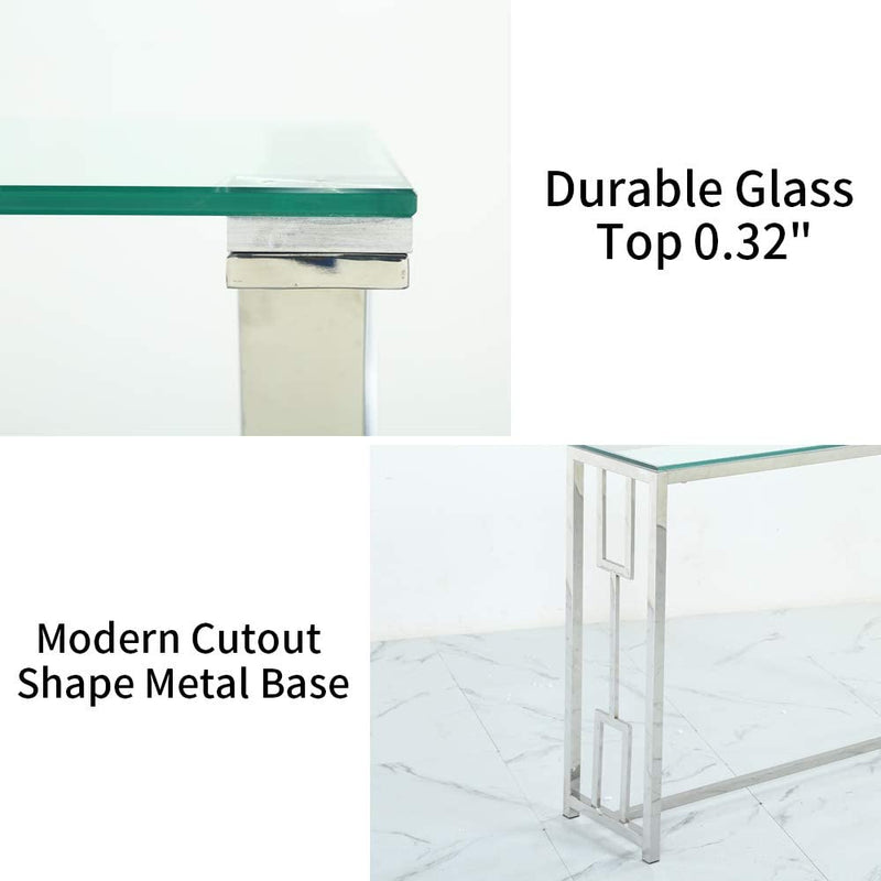 Sheepping Modern Metal-Glass Rectangle Entryway Sofa Side Table (30.4”)