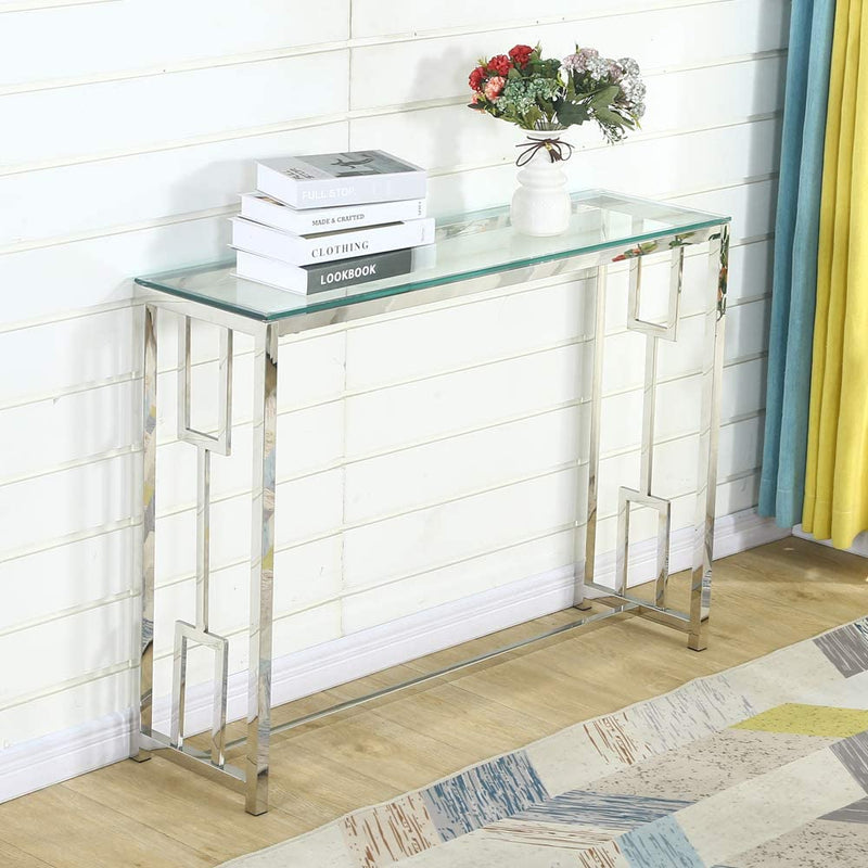 Sheepping Modern Metal-Glass Rectangle Entryway Sofa Side Table (30.4”)