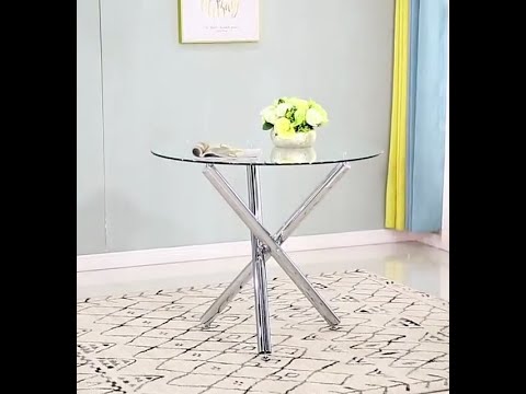 Sheepping 35.4 x 29.5‘’ 3 Chrome Legs Top Round Glass Dining Table